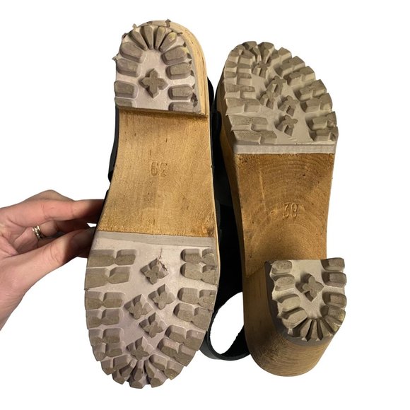 MIA "Sofia" Clog Platform Sandal Black Leather with Wood Heel - Picture 5 of 14